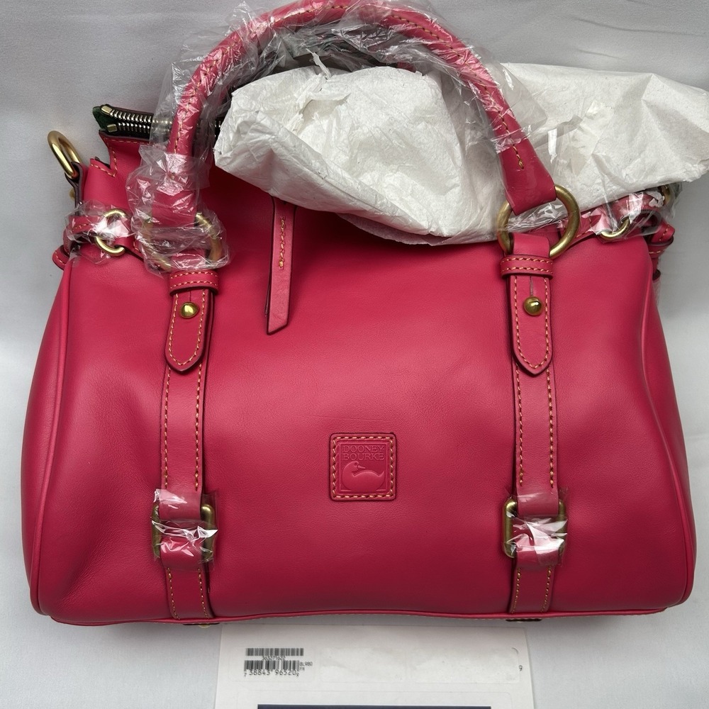 NWT Dooney Bourke 8L980 Small Florentine Leather Satchel Fuchsia Pink Purse Bag - Picture 2 of 16